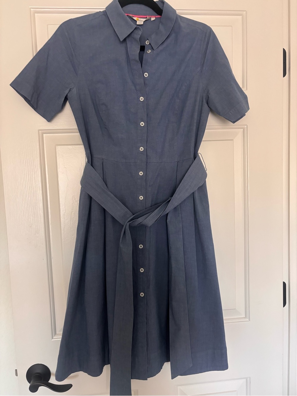 Boden Blue Button-Front Midi Shirt Dress with Waist Tie ANASTASIA DRESS 8 - Picture 6 of 6